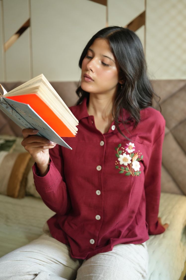 Raspberry cotton linen blouse