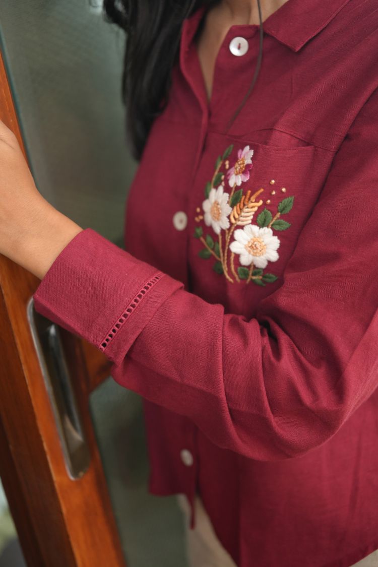 Raspberry cotton linen blouse