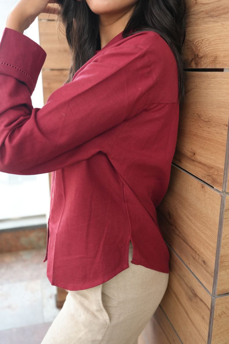 Raspberry cotton linen blouse