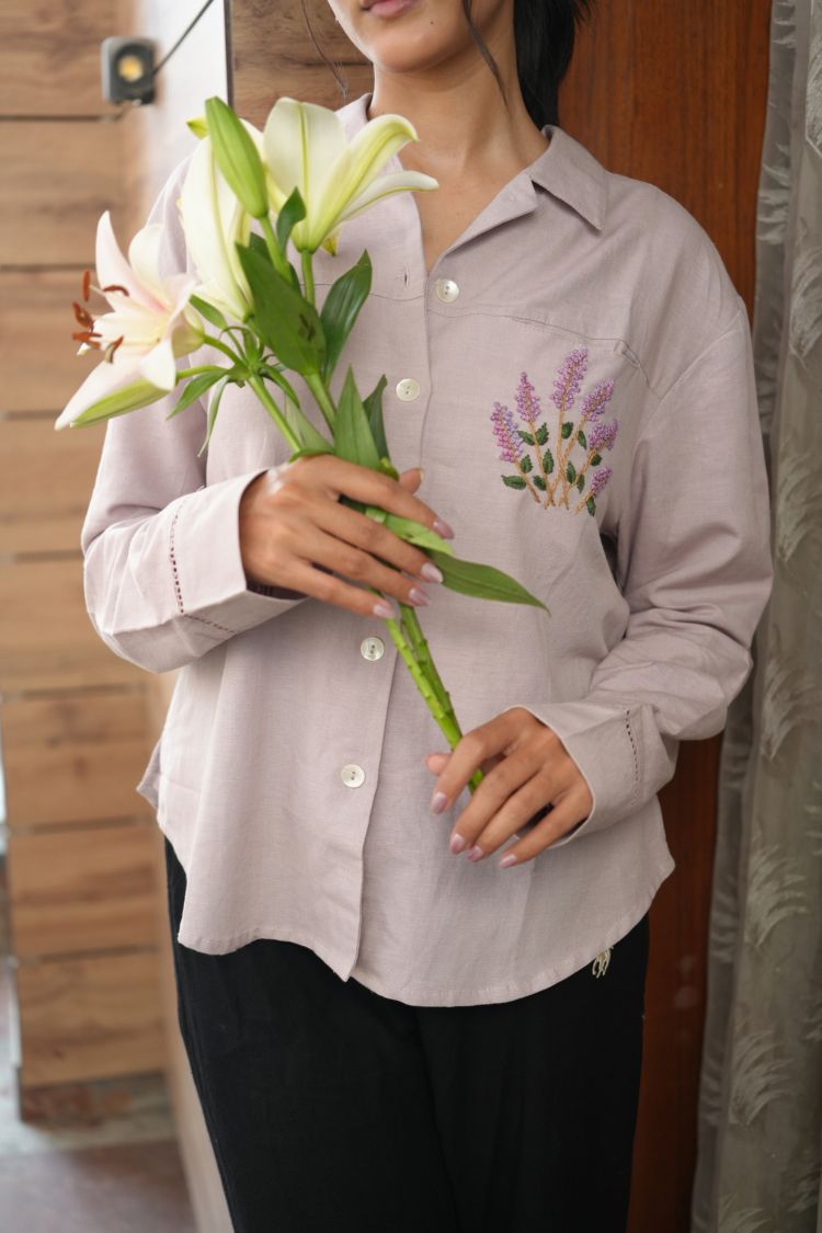 Lavender cotton linen blouse