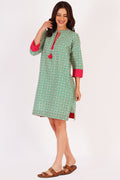 Mira Green Floral Cotton Tunic Dress with Tassel Detail