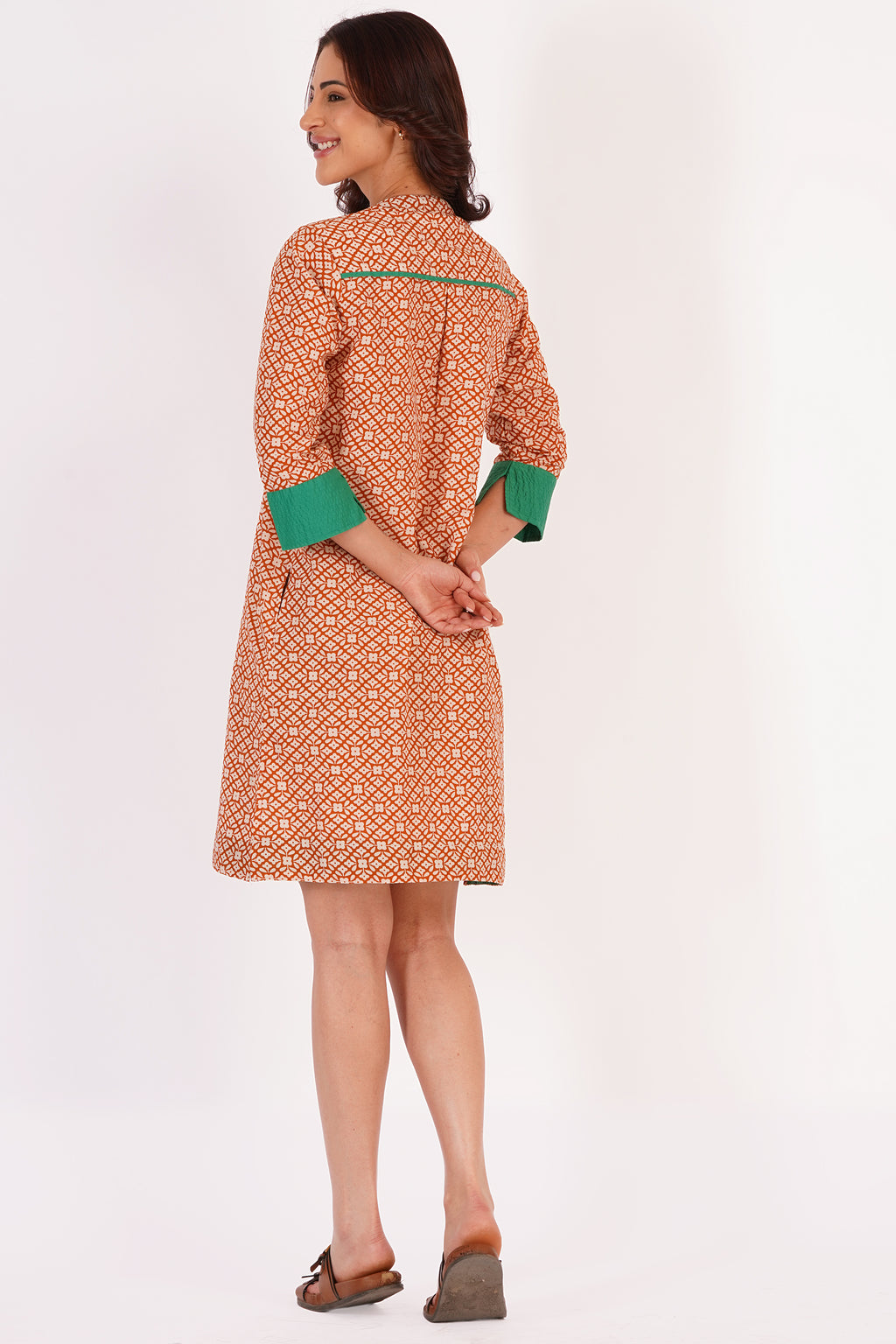Elira Beige Floral Cotton Tunic Dress with Tassel Detail