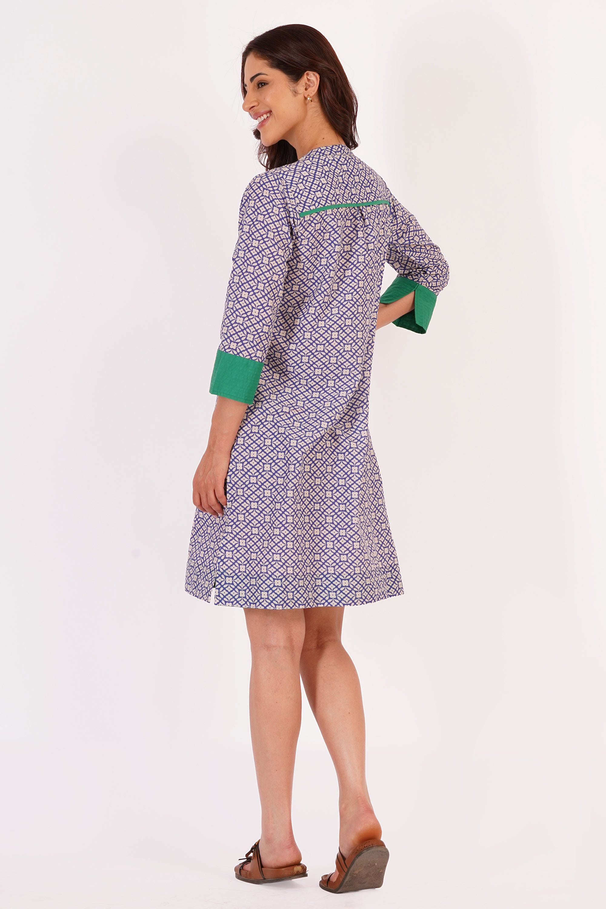Nyla Purple Floral Cotton Tunic Dress with Tassel Detail