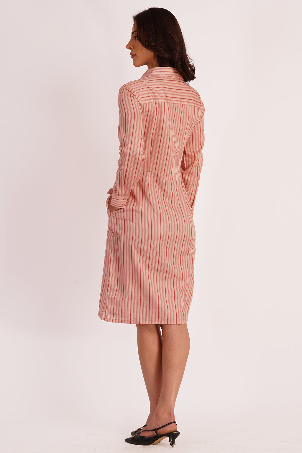 Sora Pink Stripe Cotton Satin Tie-Up Dress with Pockets