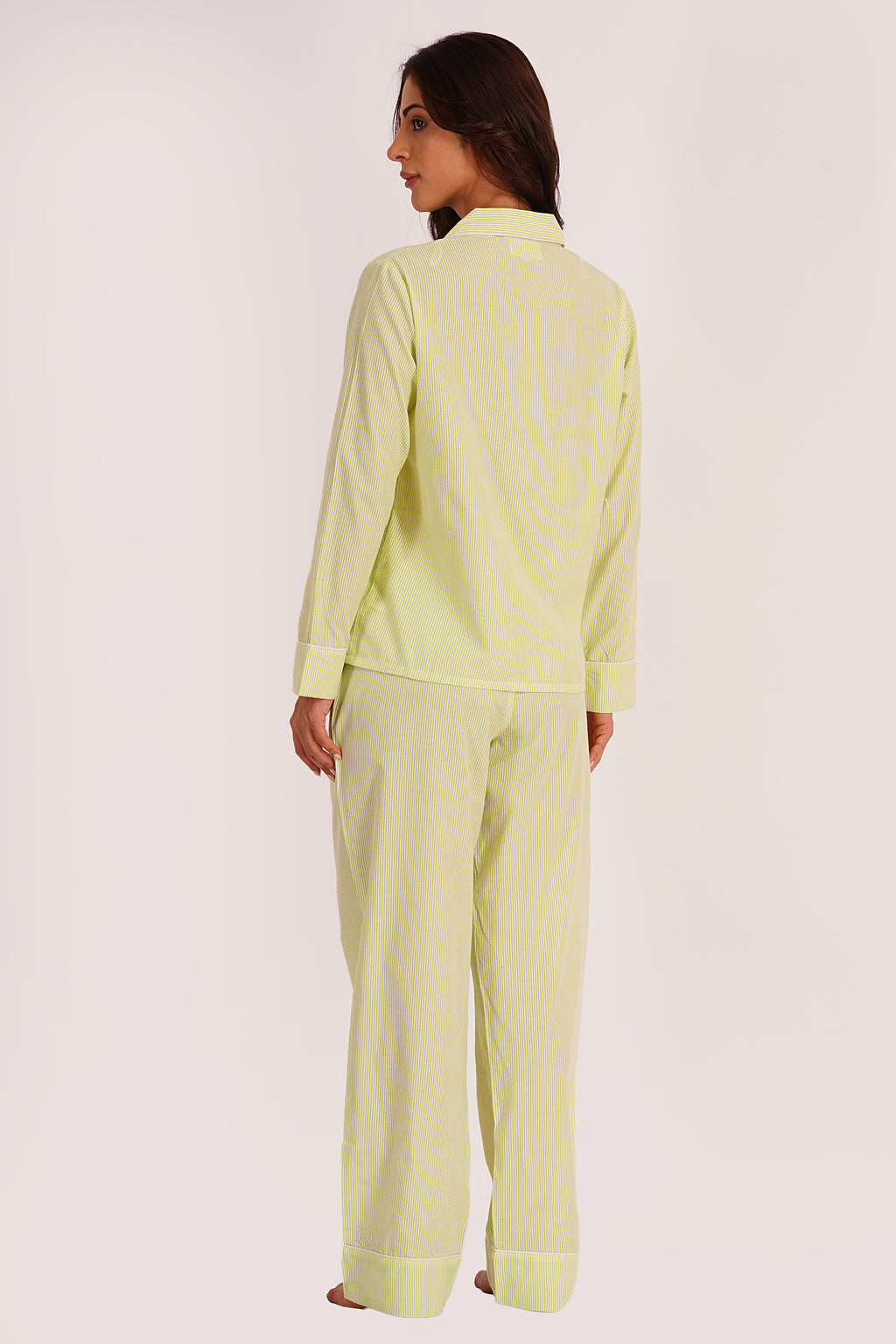 Olia Green Cotton Seersucker Checks Night Suit Set
