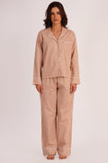 Eira Brown Striped Cotton Seersucker Night Suit set