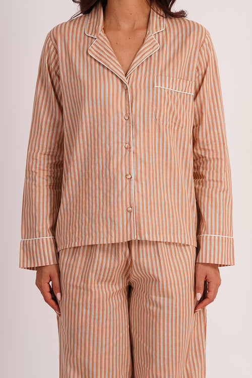 Eira Brown Striped Cotton Seersucker Night Suit set