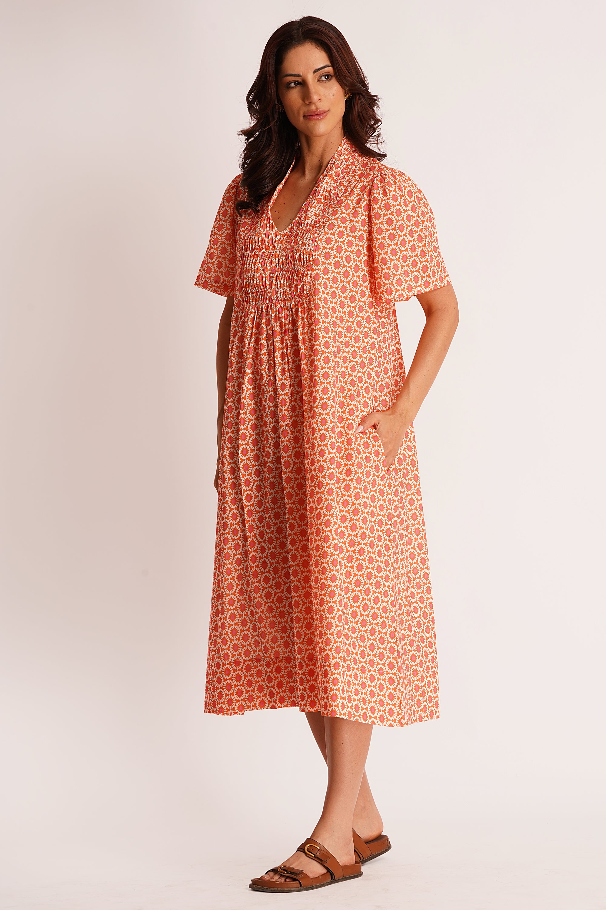 Sun Flower Pintuck Dress