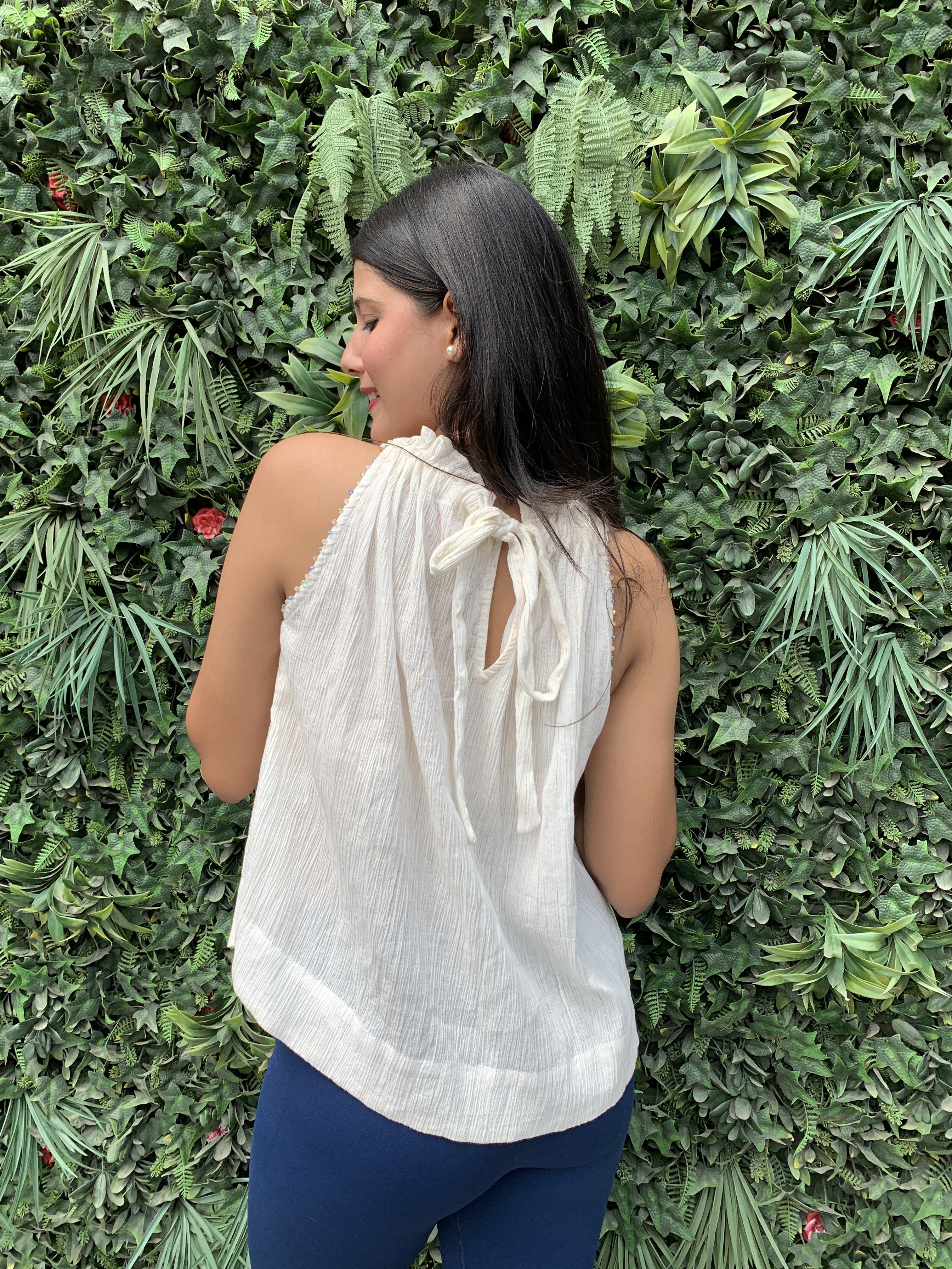 Peace Halter Neck Embellished Top