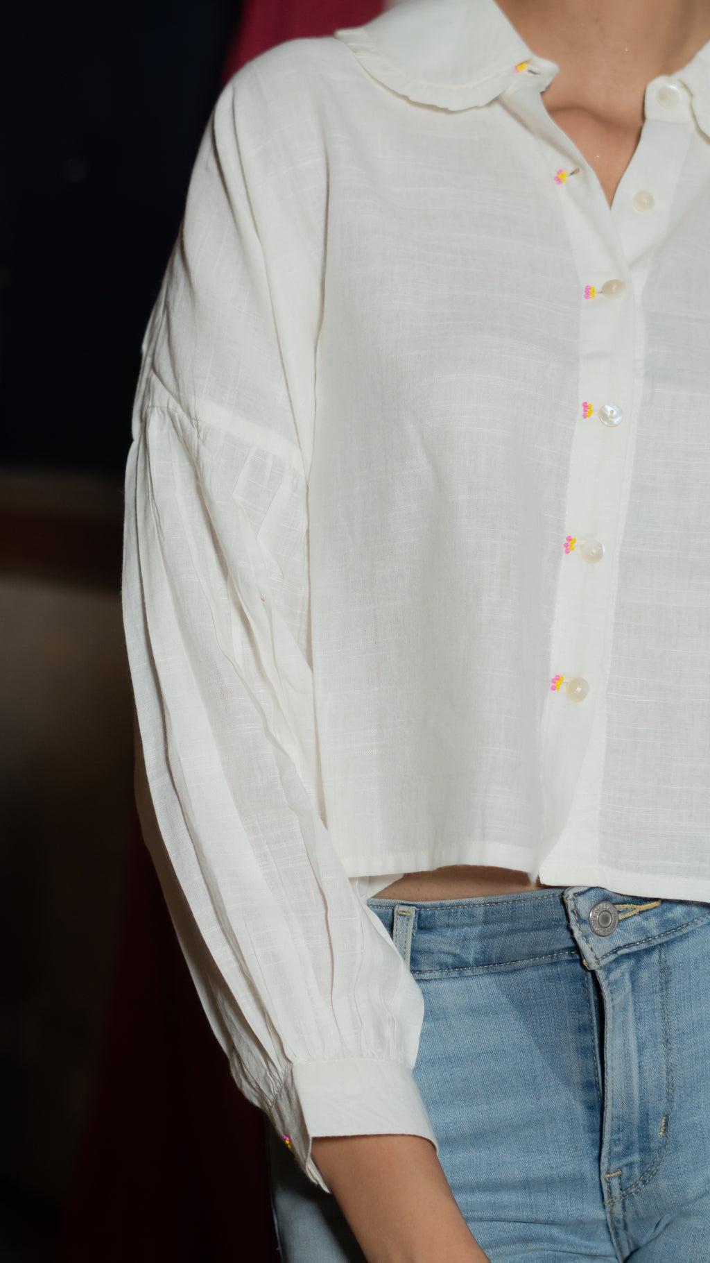 Rush Hour-crop Drop Shoulder Shirt (White)