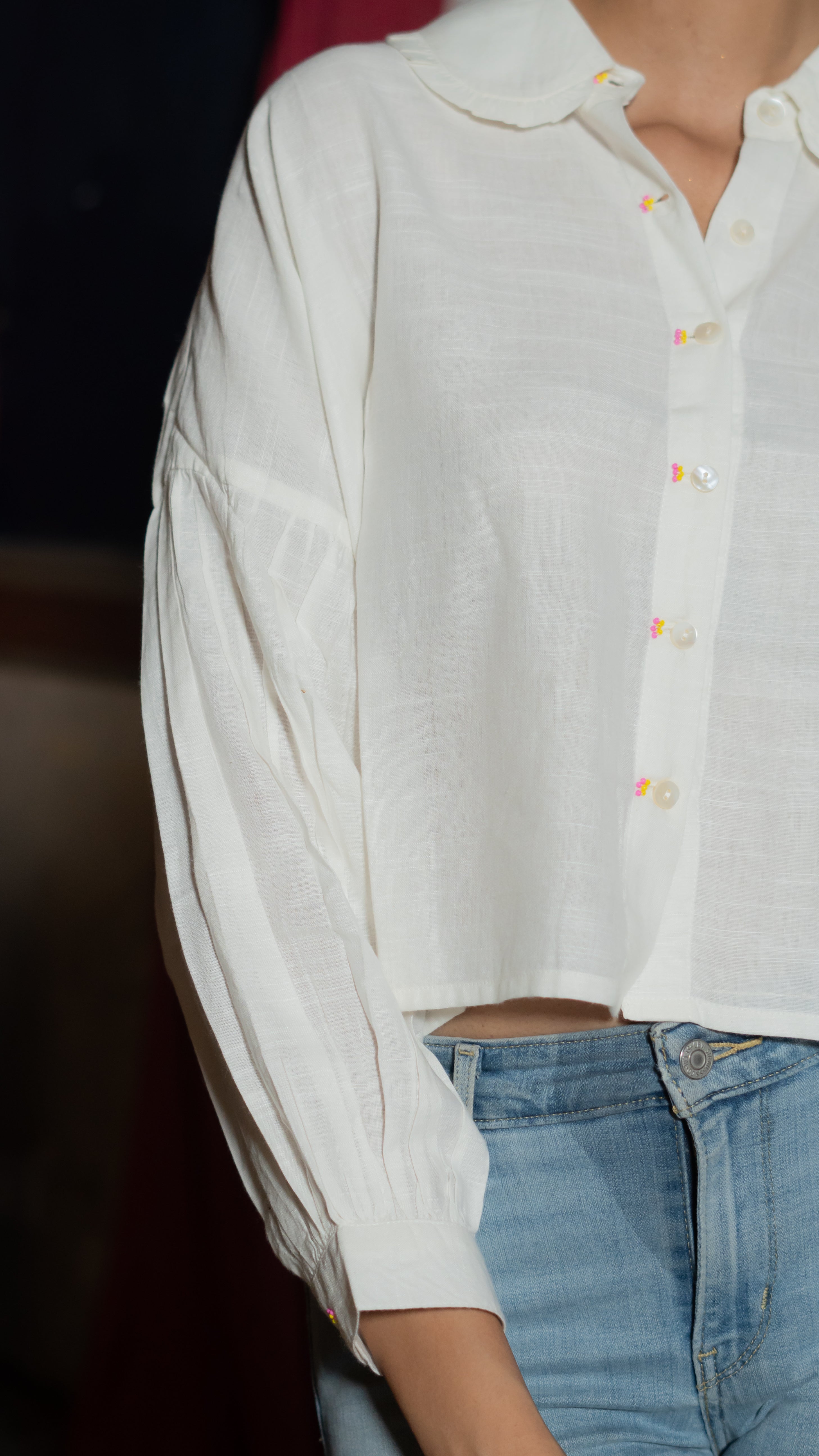 Rush Hour-crop Drop Shoulder Shirt (White)