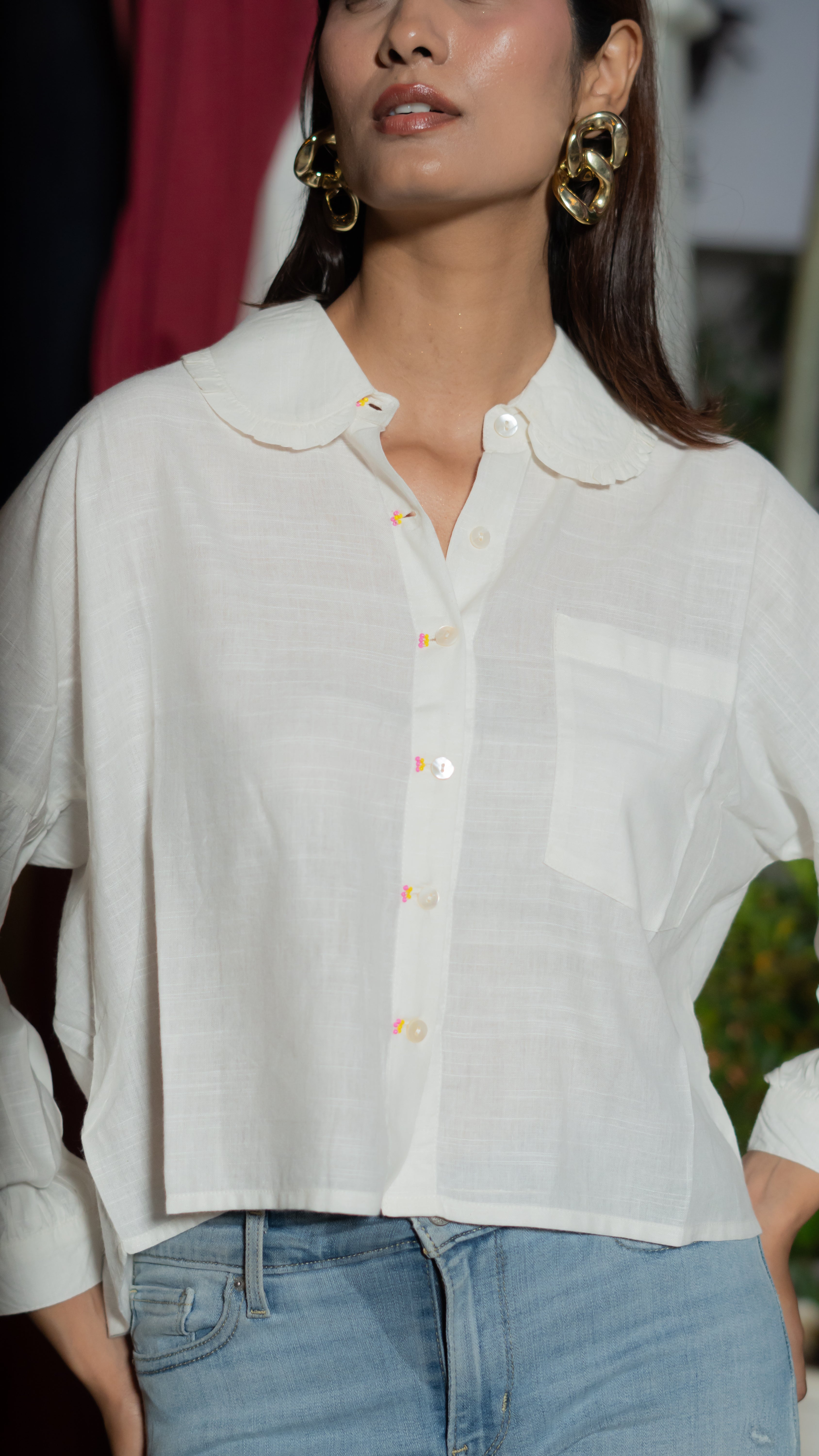 Rush Hour-crop Drop Shoulder Shirt (White)