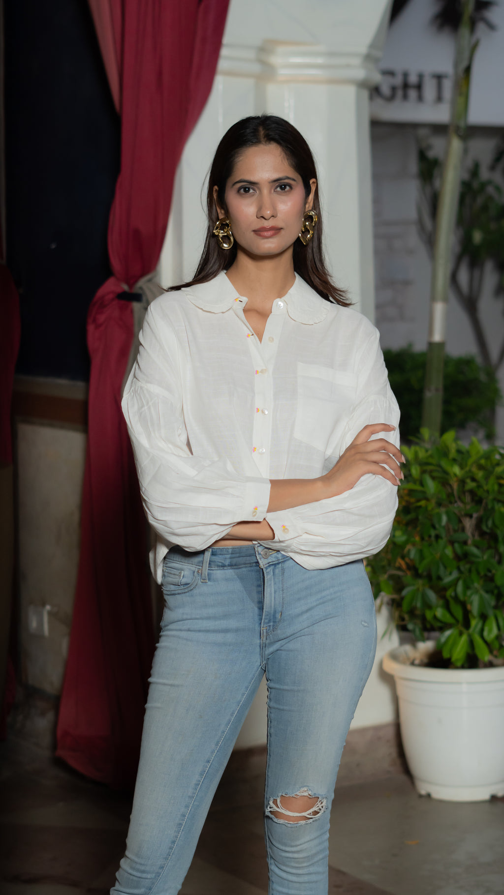 Rush Hour-crop Drop Shoulder Shirt (White)