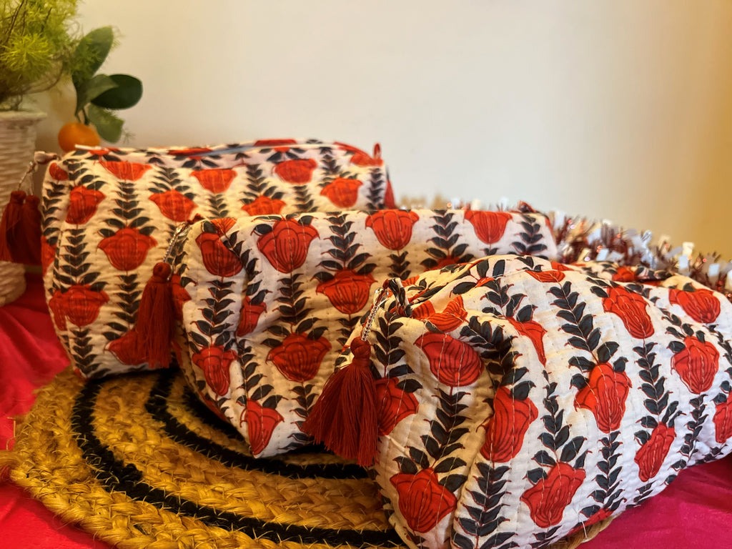 Red White Floral – Pouches Set of 3