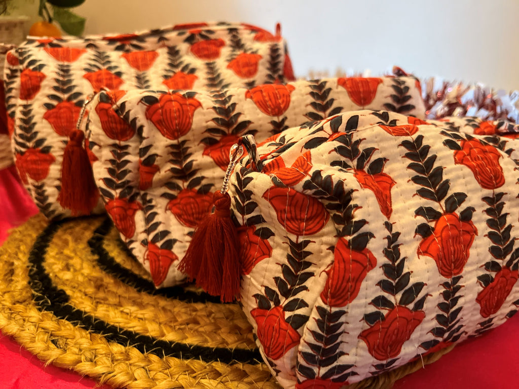 Red White Floral – Pouches Set of 3