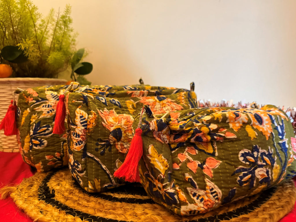 Green Floral – Pouches Set of 3