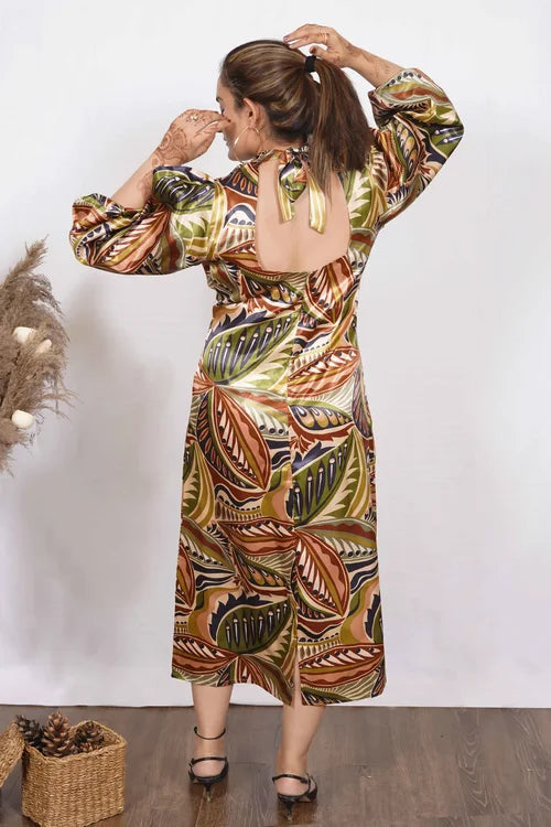 Safari – Satin Fabric Full Length Balloon Sleeves Dress