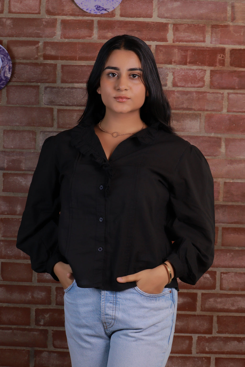 Gaza-Frill Collar Top For Women