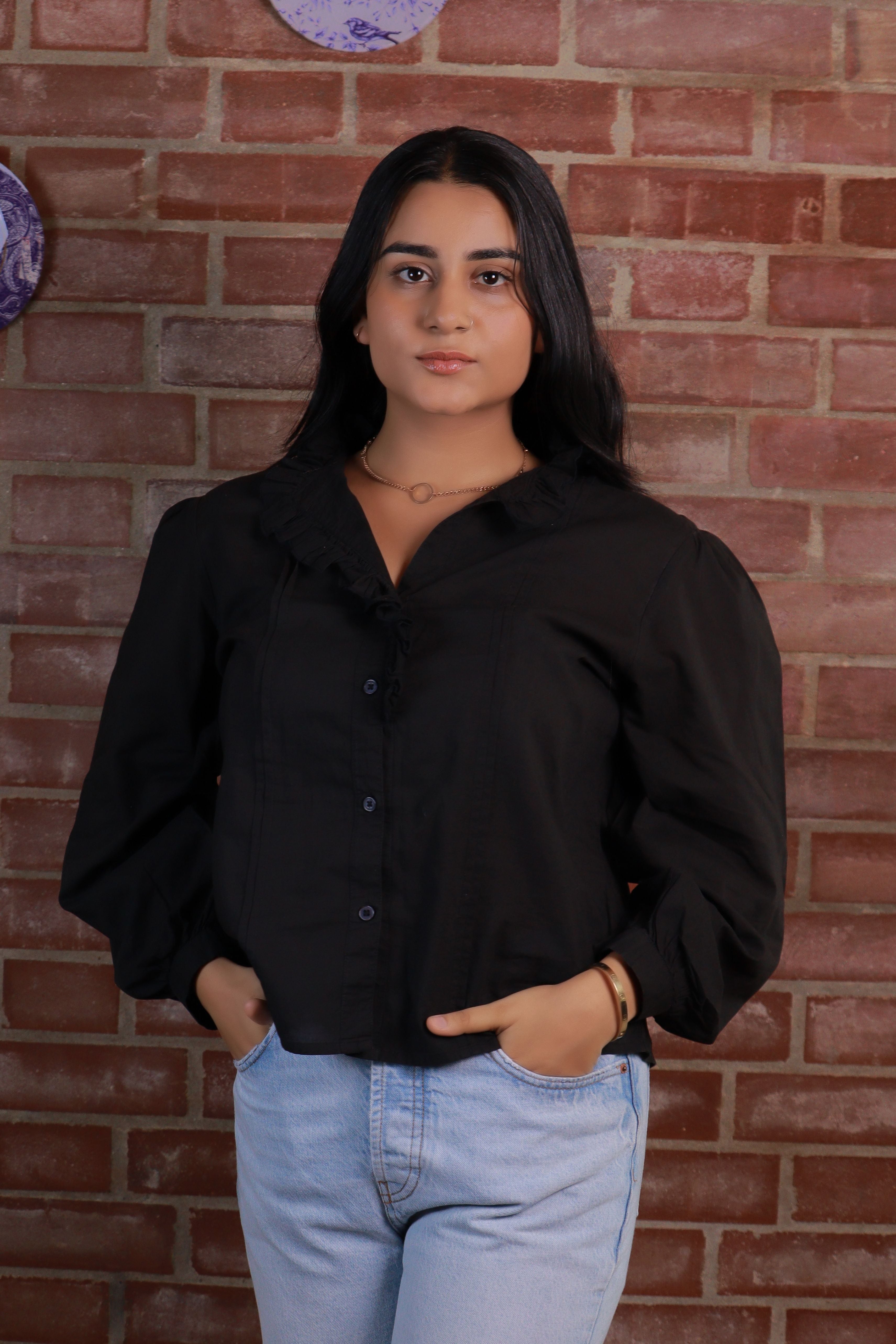 Gaza-Frill Collar Top For Women