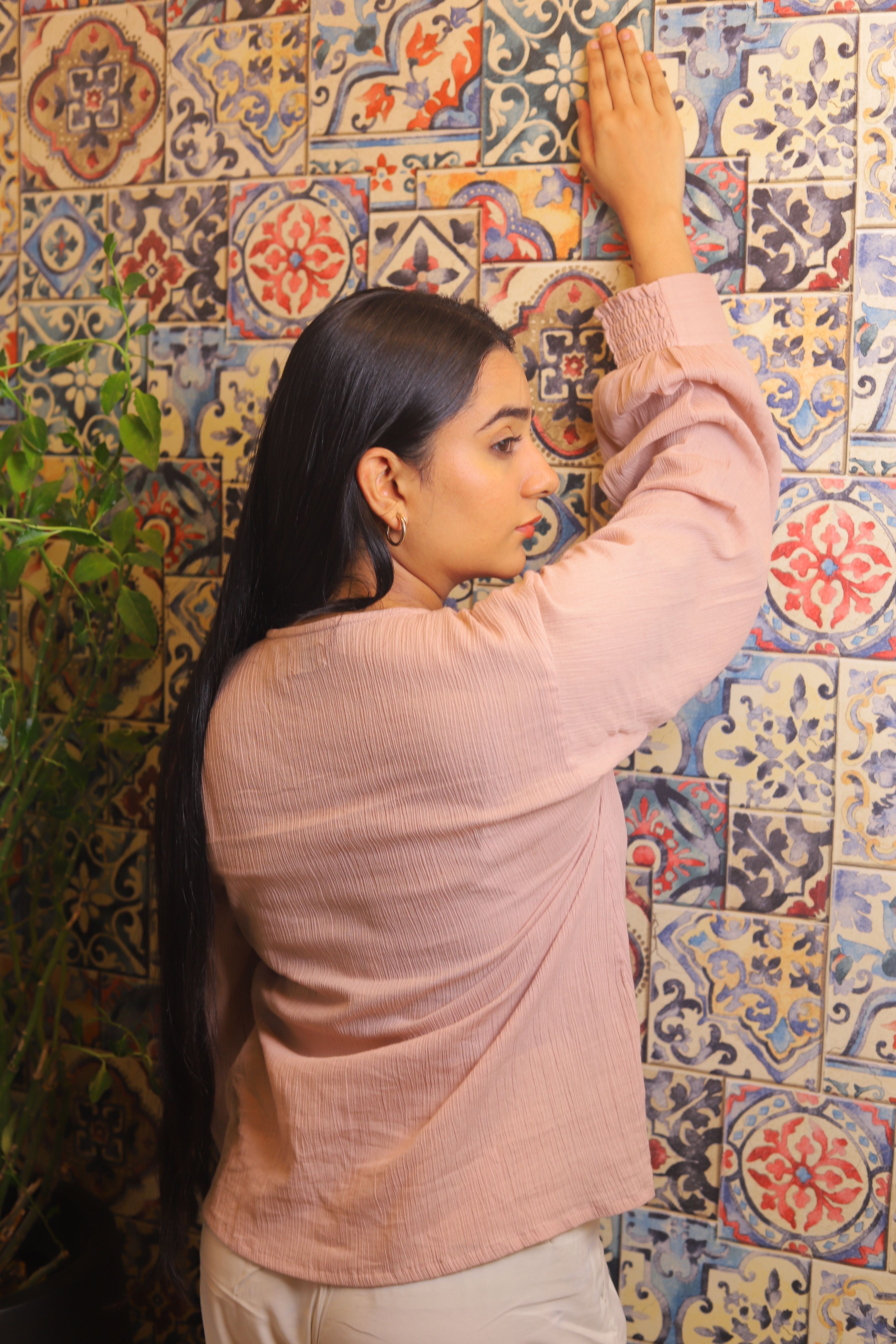Nikhat- Smocked Cuff Crinkled Texture Top