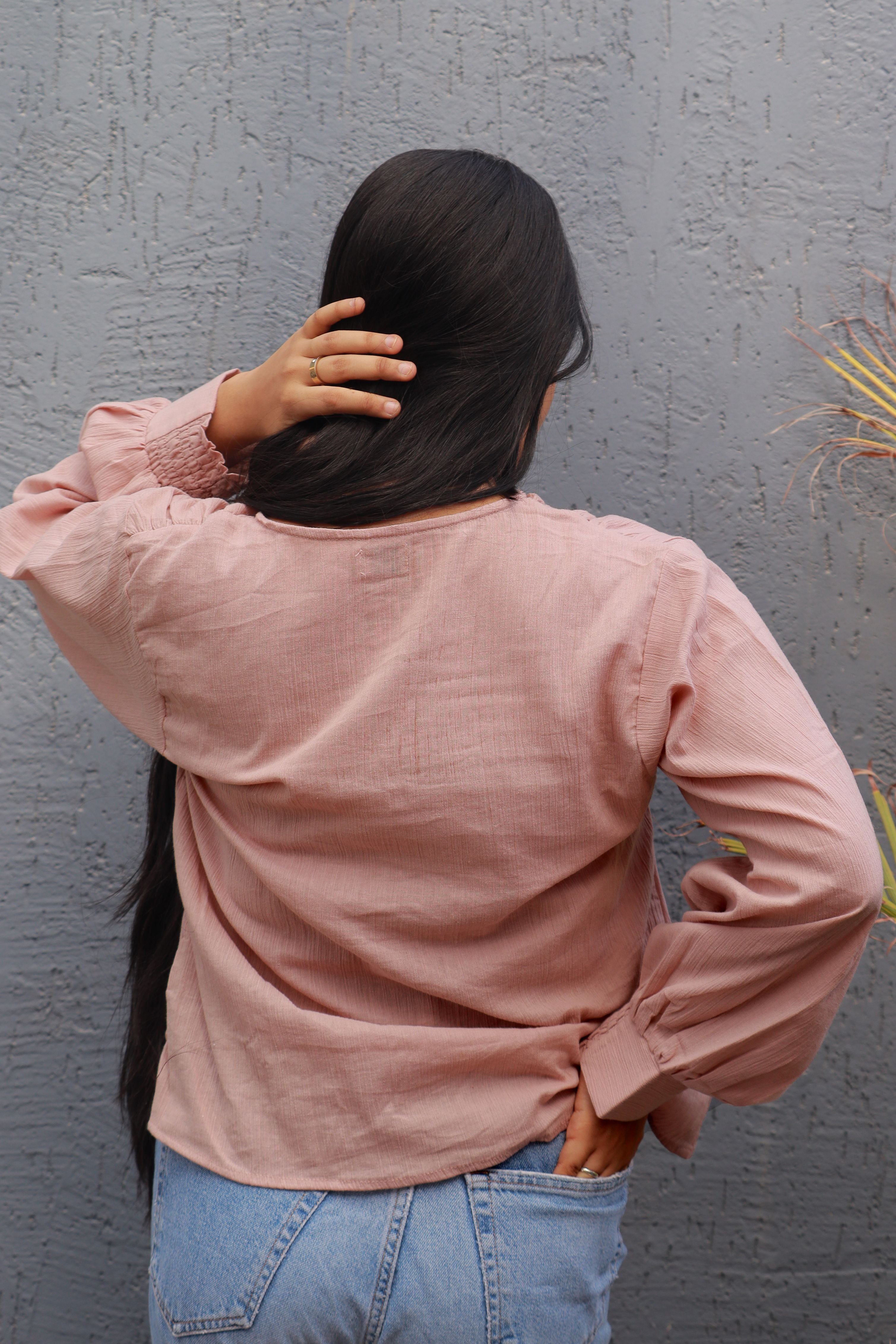 Nikhat- Smocked Cuff Crinkled Texture Top