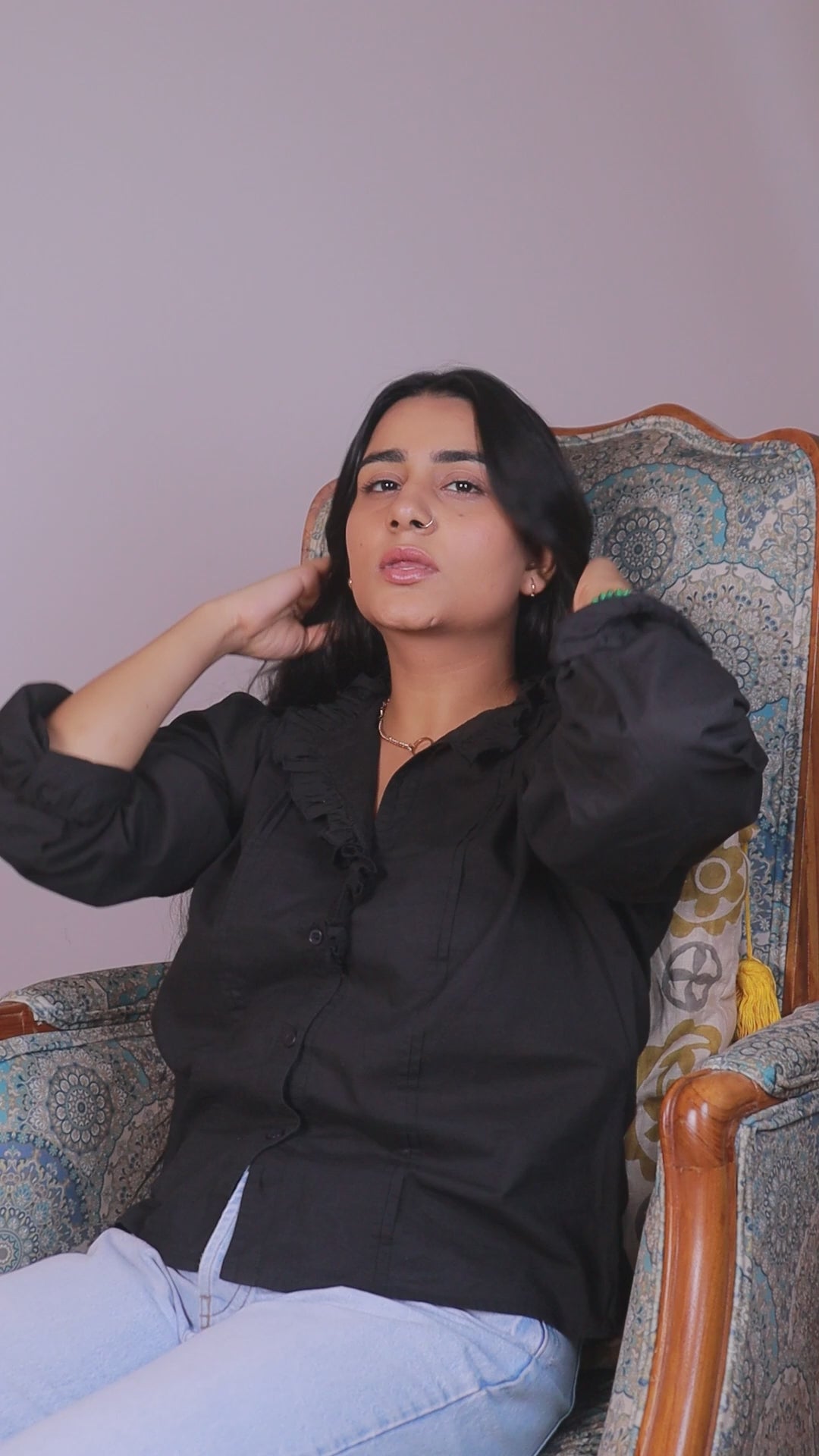 Gaza-Frill Collar Top For Women