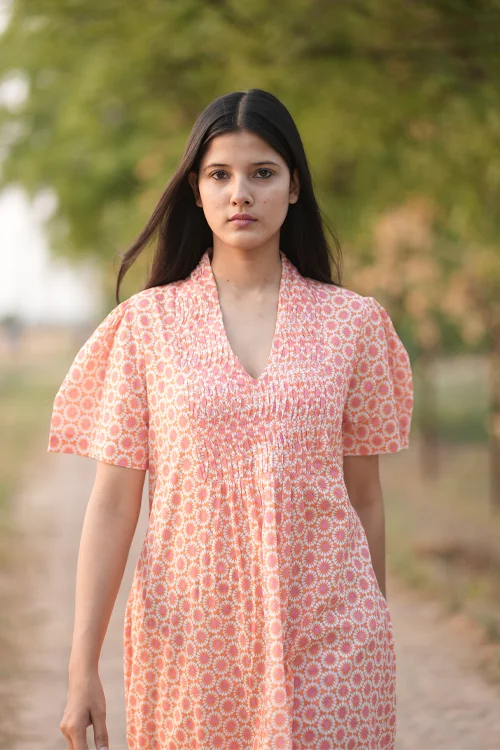 Sun Flower Pintuck Dress