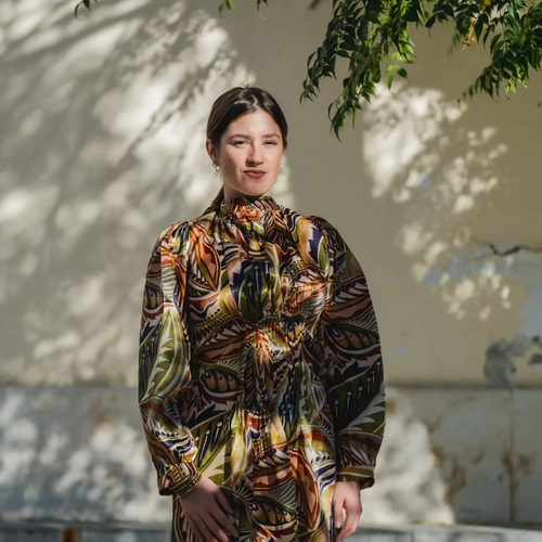 Safari - Satin Fabric Full Length Balloon Sleeves Dress1